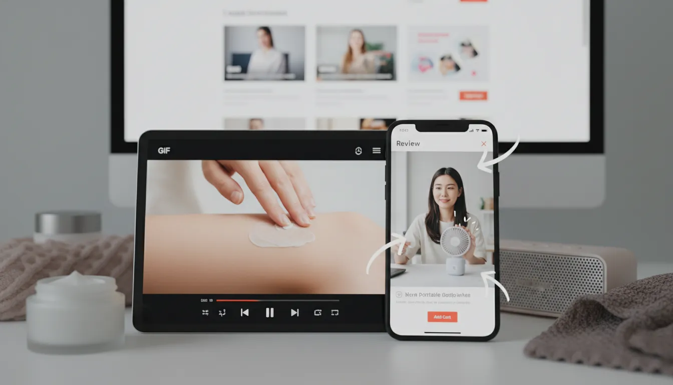 움짤과 짧은 리뷰 영상으로 상세페이지 이탈률 획기적으로 낮추기: 제품의 질감과 사용법 생생하게 전달해 구매 자극