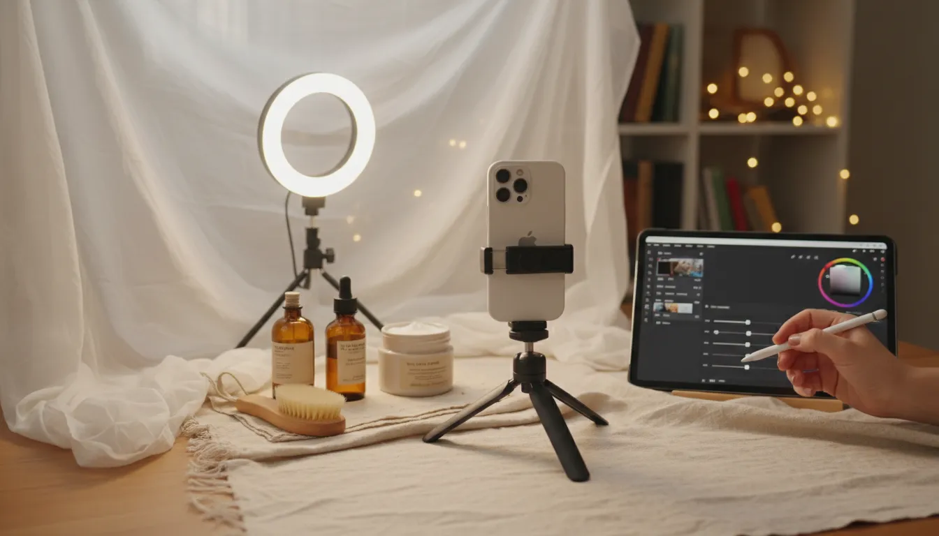 비싼 스튜디오 대관 없이 집에서 스마트폰 카메라로 감성적인 제품 사진 찍는 조명 세팅과 무료 보정 어플 활용법