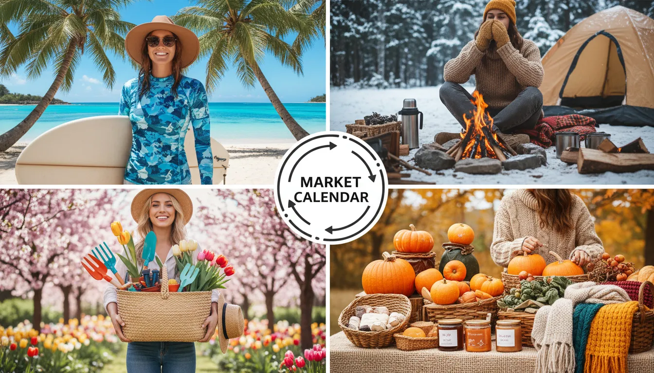 여름휴가철 래쉬가드부터 겨울 캠핑용품까지 계절별 시즌성 상품 미리 소싱하고 트렌드 주도하는 마켓 캘린더 활용법